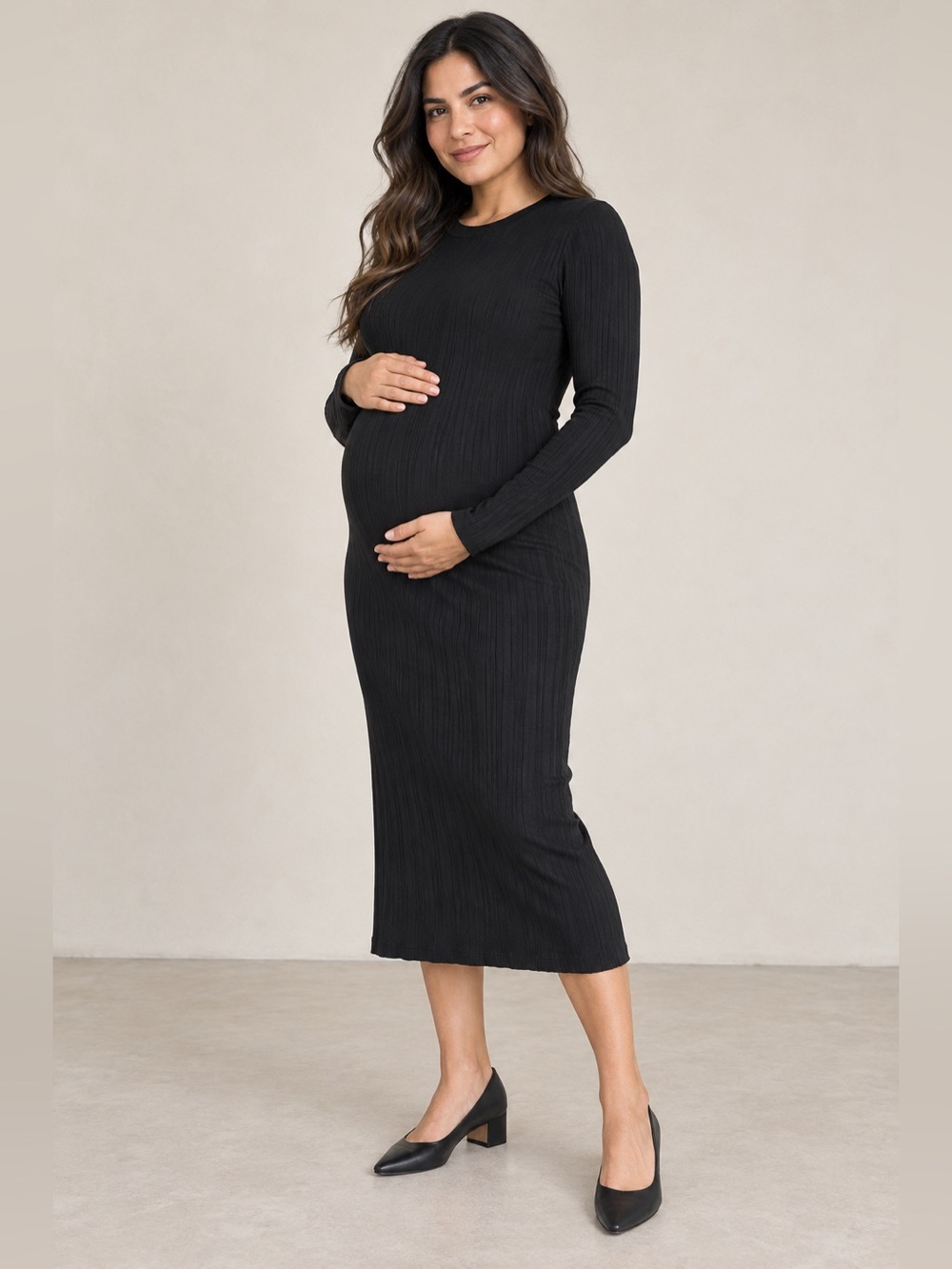 NWT New Look Maternity Black Ribbed Midi Dress Size US 6